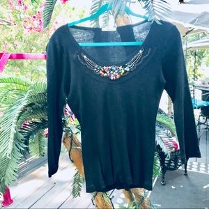SIMPLE LONG SLEEVE TOP WITH BEADED ADDITION